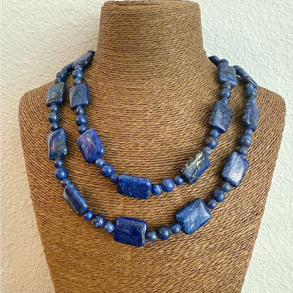 Lapis Multi Bead Necklace with Sterling Silver